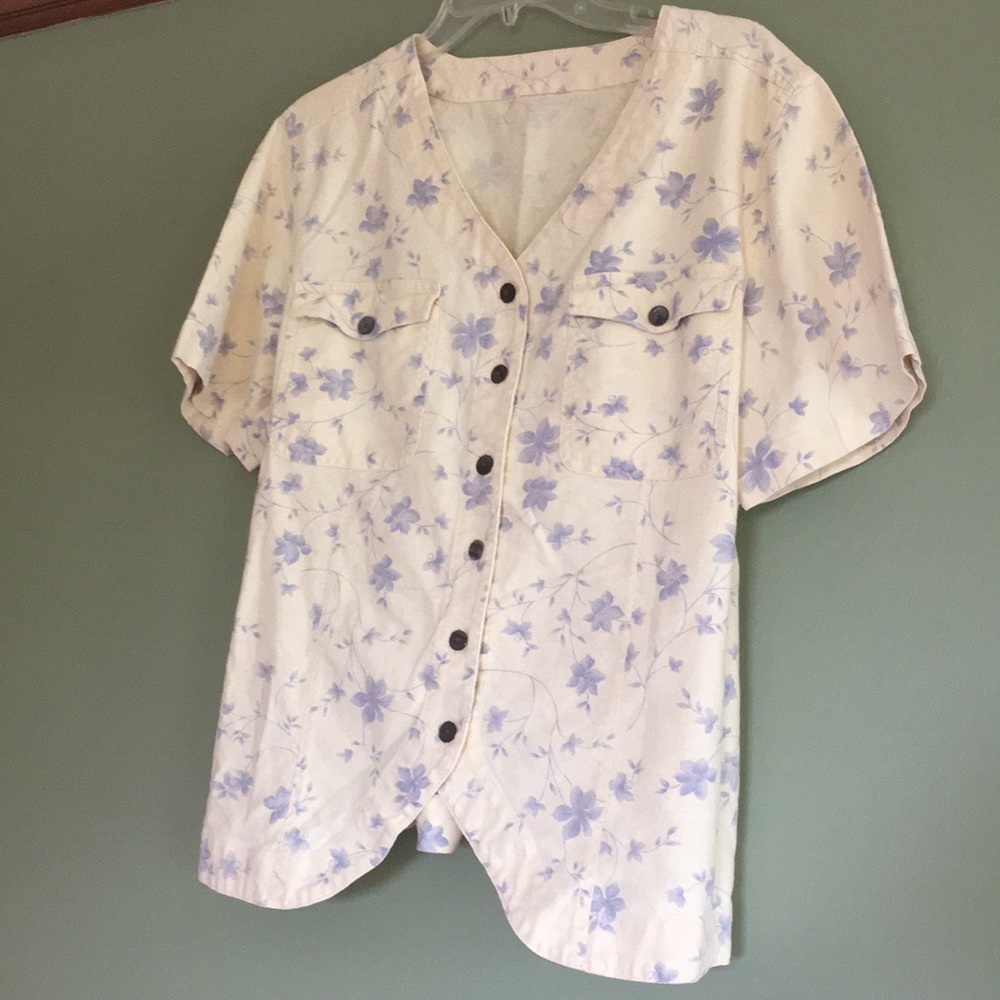 Vintage Yellow and Blue floral button down blouse
